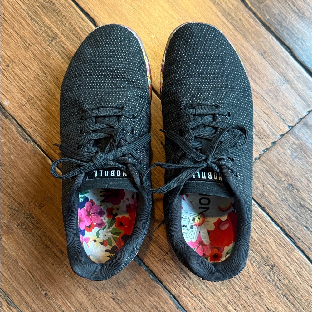 NOBULL Black Sneakers with floral/ black floral daisy